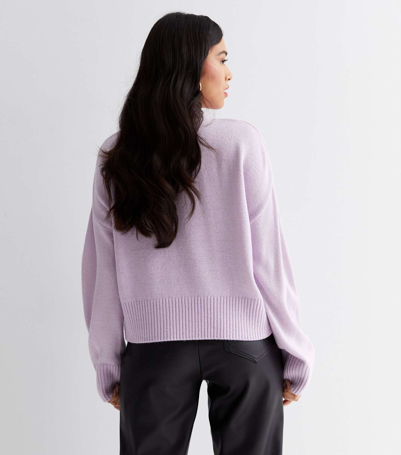 Petite Lilac Knit High Neck Long Sleeve Jumper Image 4