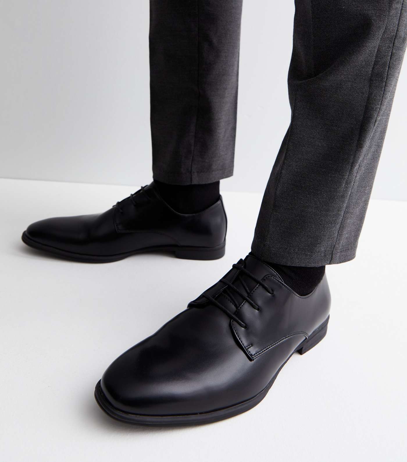Black Lace Up Rounded Brogues Image 2