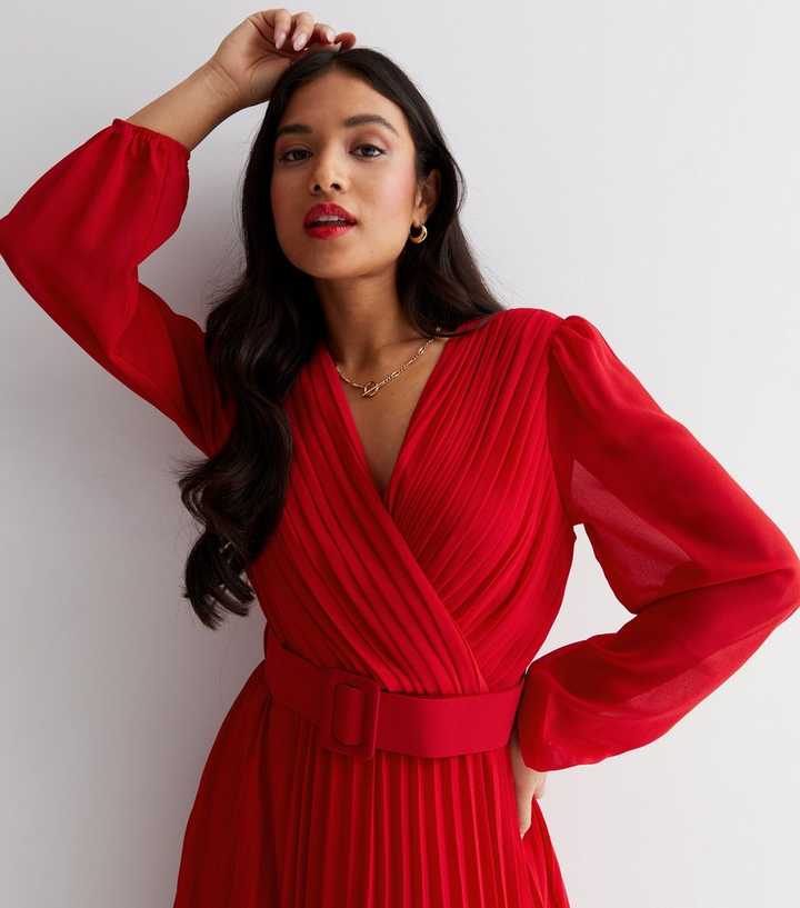 New PrettyLittleThing Red Strappy Back Detail Chiffon Maxi Dress
