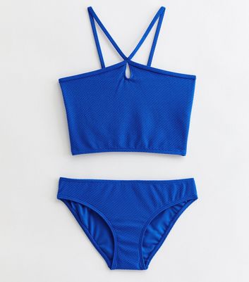 Girls Blue Cut Out Strappy Crop Bikini Set New Look