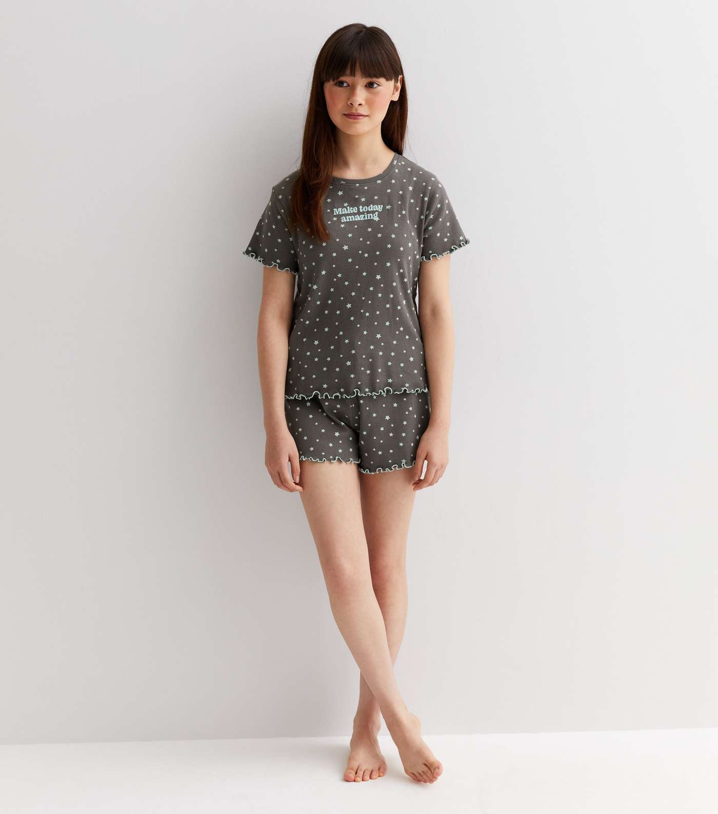 Girls Light Grey Short Pyjama Set with Star Print