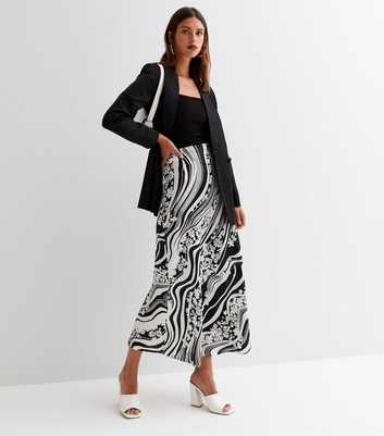 Influence White Floral Swirl Satin Bias Cut Midi Skirt