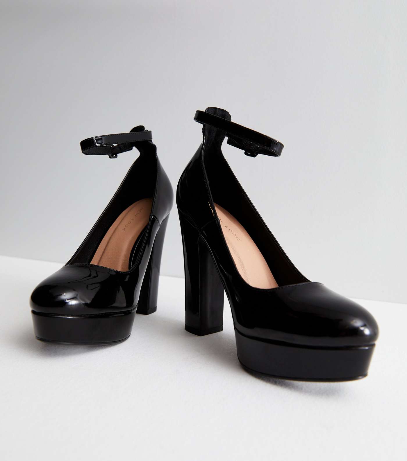 Black Patent Block Heel Platform Court Shoes Image 3