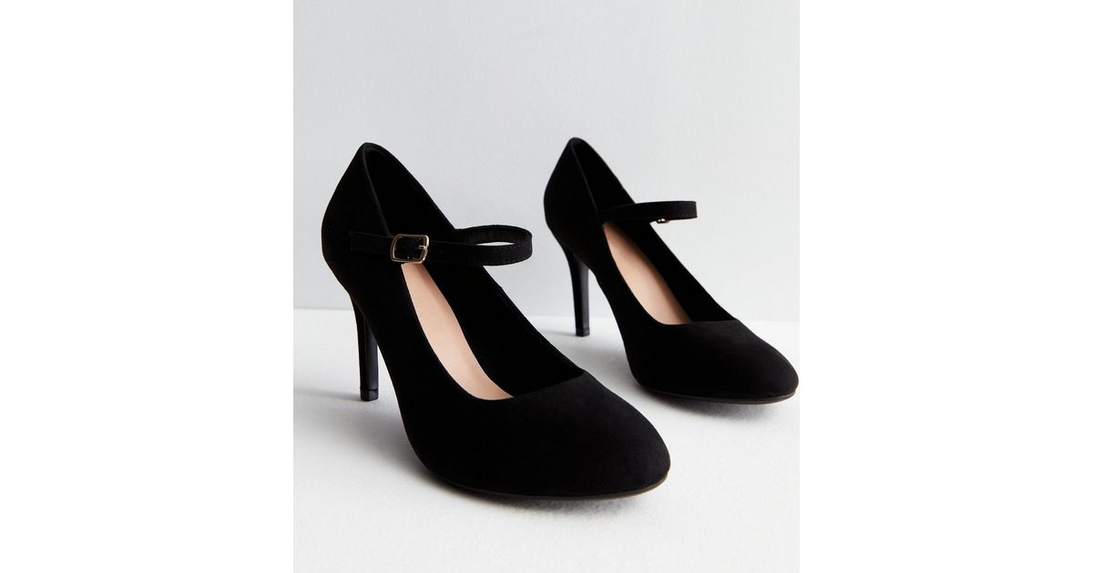 Wide Fit Black Suedette Rounded Stiletto Heel Court Shoes New Look