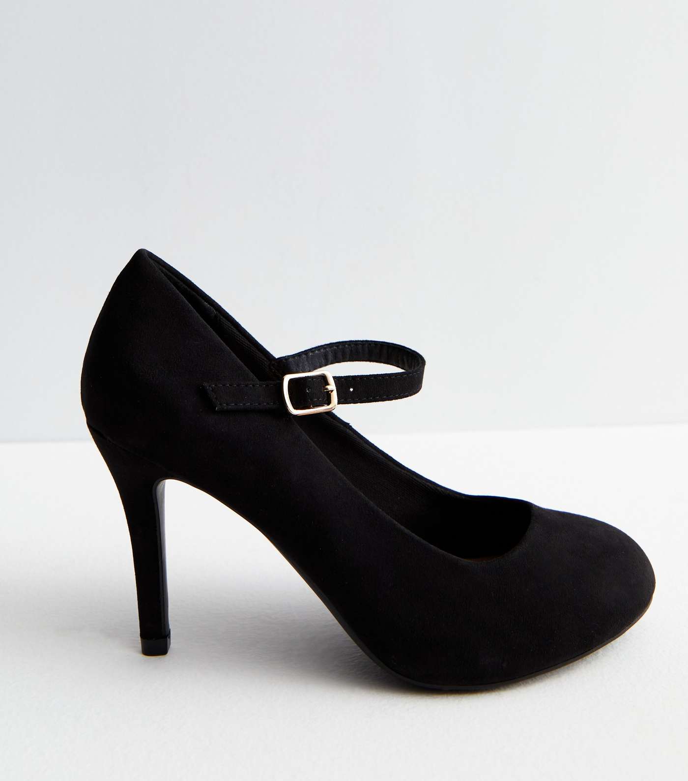 Wide Fit Black Suedette Rounded Stiletto Heel Court Shoes Image 4