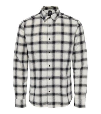Men's Only & Sons White Check Long Sleeve Slim Fit Shirt New Look