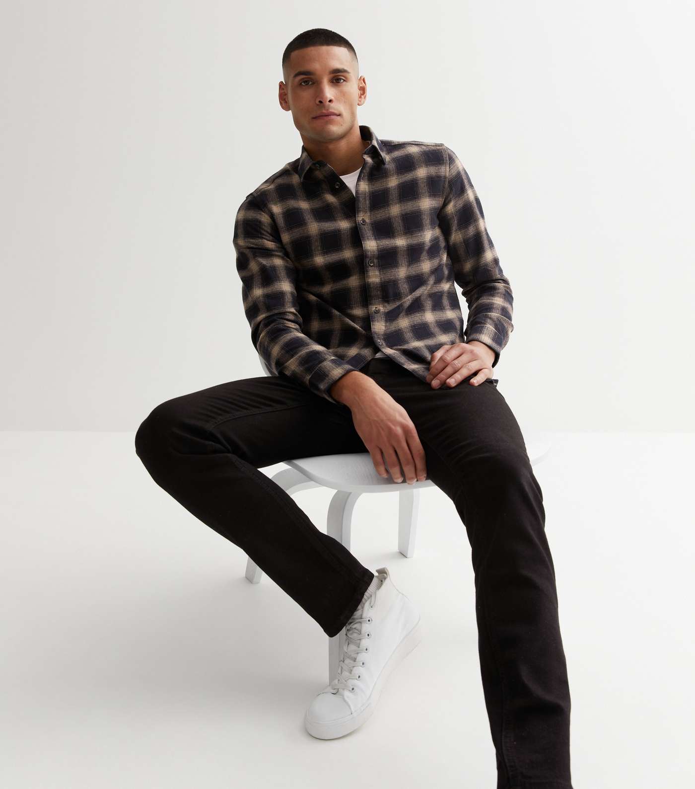 Only & Sons Black Check Long Sleeve Slim Fit Shirt Image 3