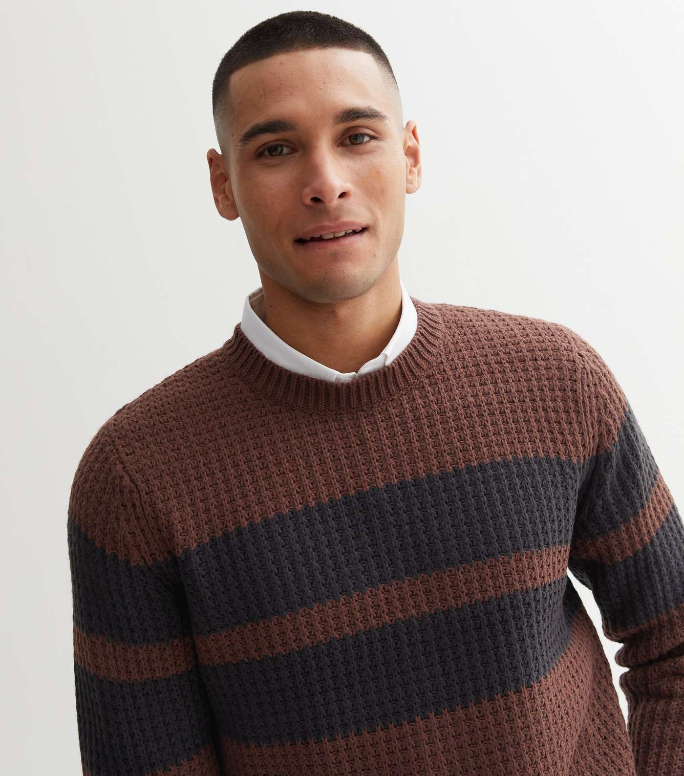 Only & Sons Dark Brown Stripe Chunky Knit Jumper Image 2