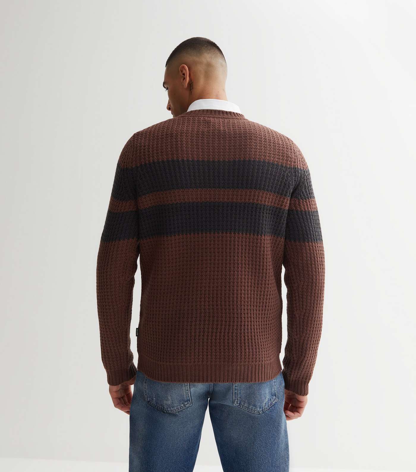 Only & Sons Dark Brown Stripe Chunky Knit Jumper Image 4