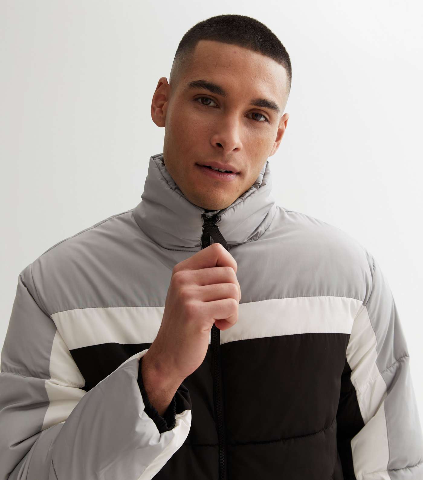 Only & Sons Grey Colour Block High Neck Puffer Jacket Image 3