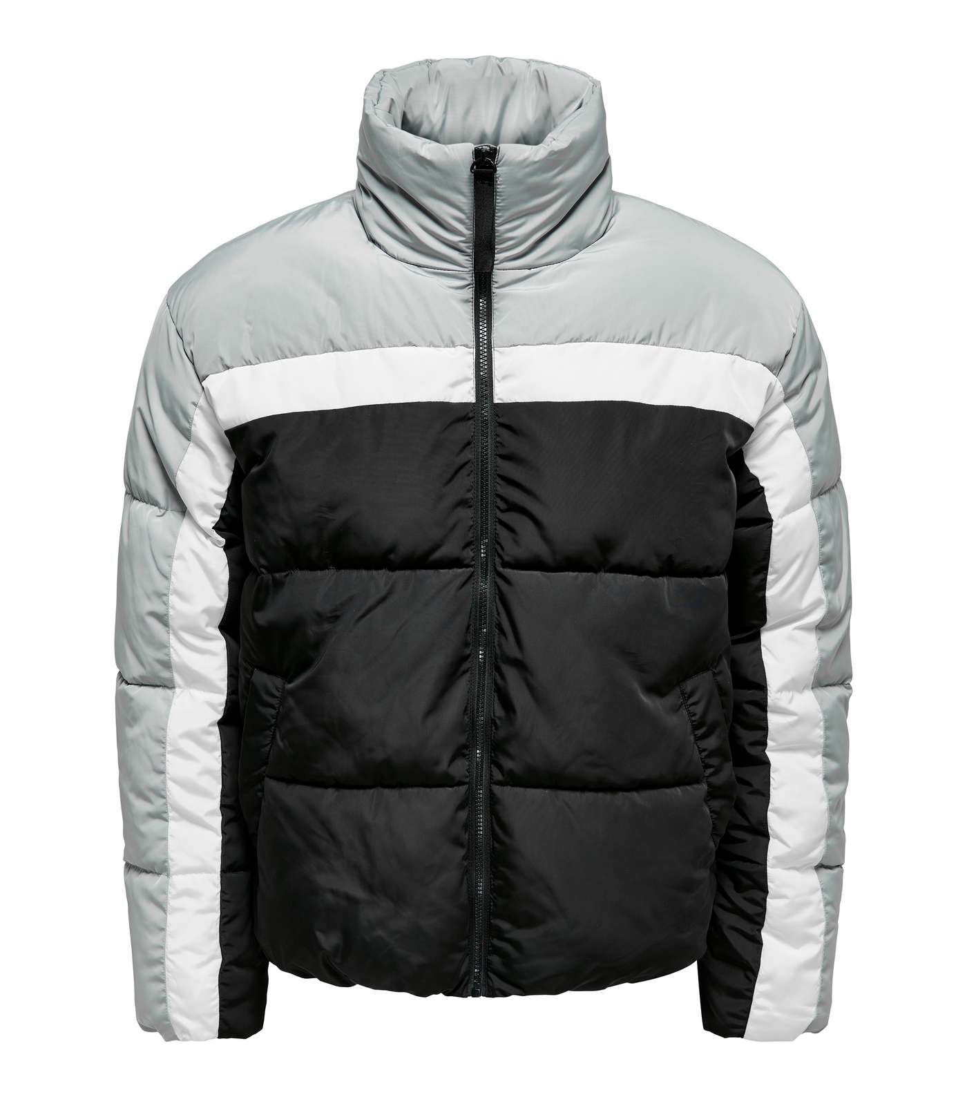 Only & Sons Grey Colour Block High Neck Puffer Jacket Image 5