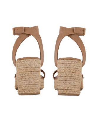 South Beach Tan Leather Look Espadrille Platform Heel Sandals