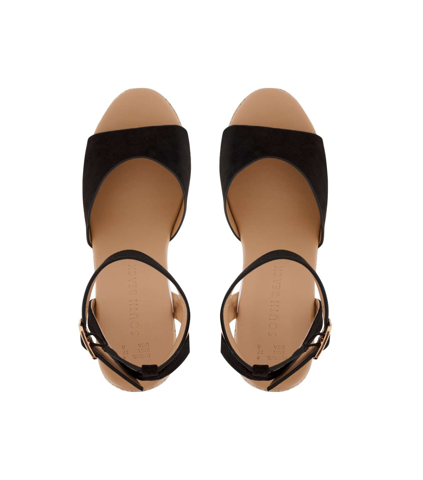 South Beach Black Suedette Espadrille Wedge Sandals Image 2