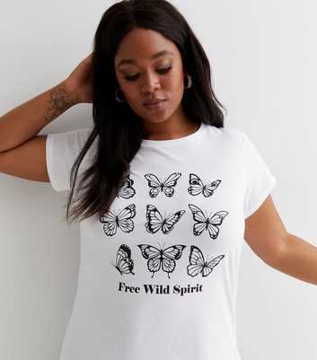 Curves White Butterfly Free Wild Spirit Logo T-Shirt