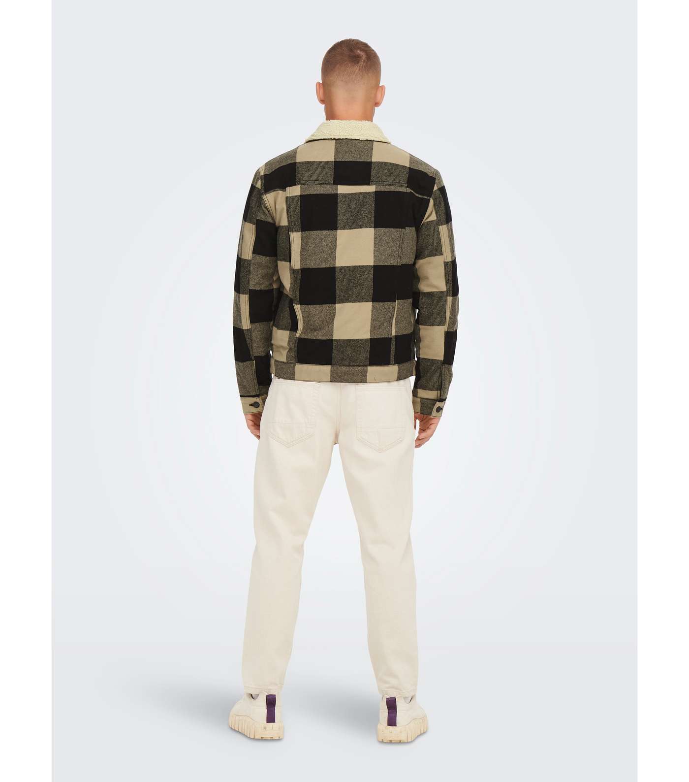 Only & Sons Stone Check Teddy Collar Pocket Front Jacket Image 4