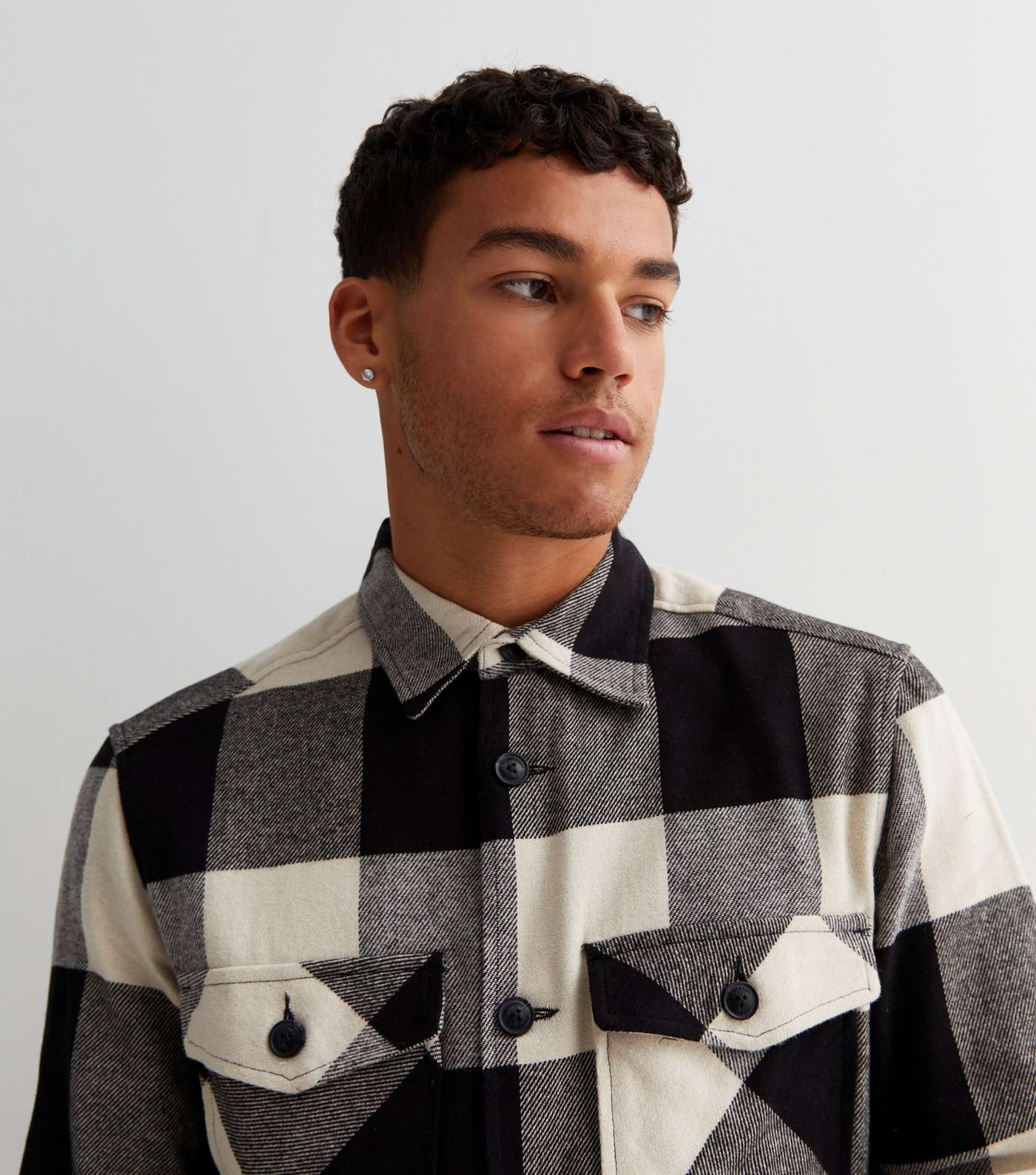 Only & Sons Black Check Cotton Long Sleeve Overshirt Image 2