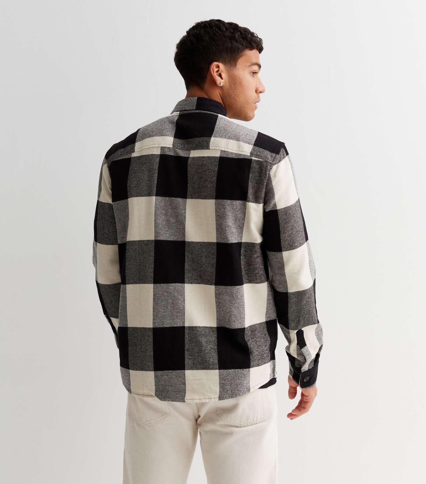 Only & Sons Black Check Cotton Long Sleeve Overshirt Image 4