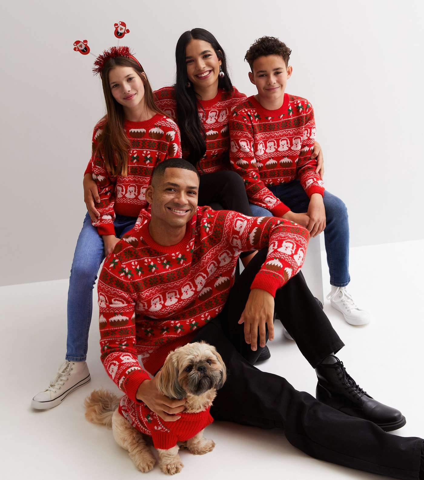 Red Novelty Pattern Knitted Family Jumper Image 2