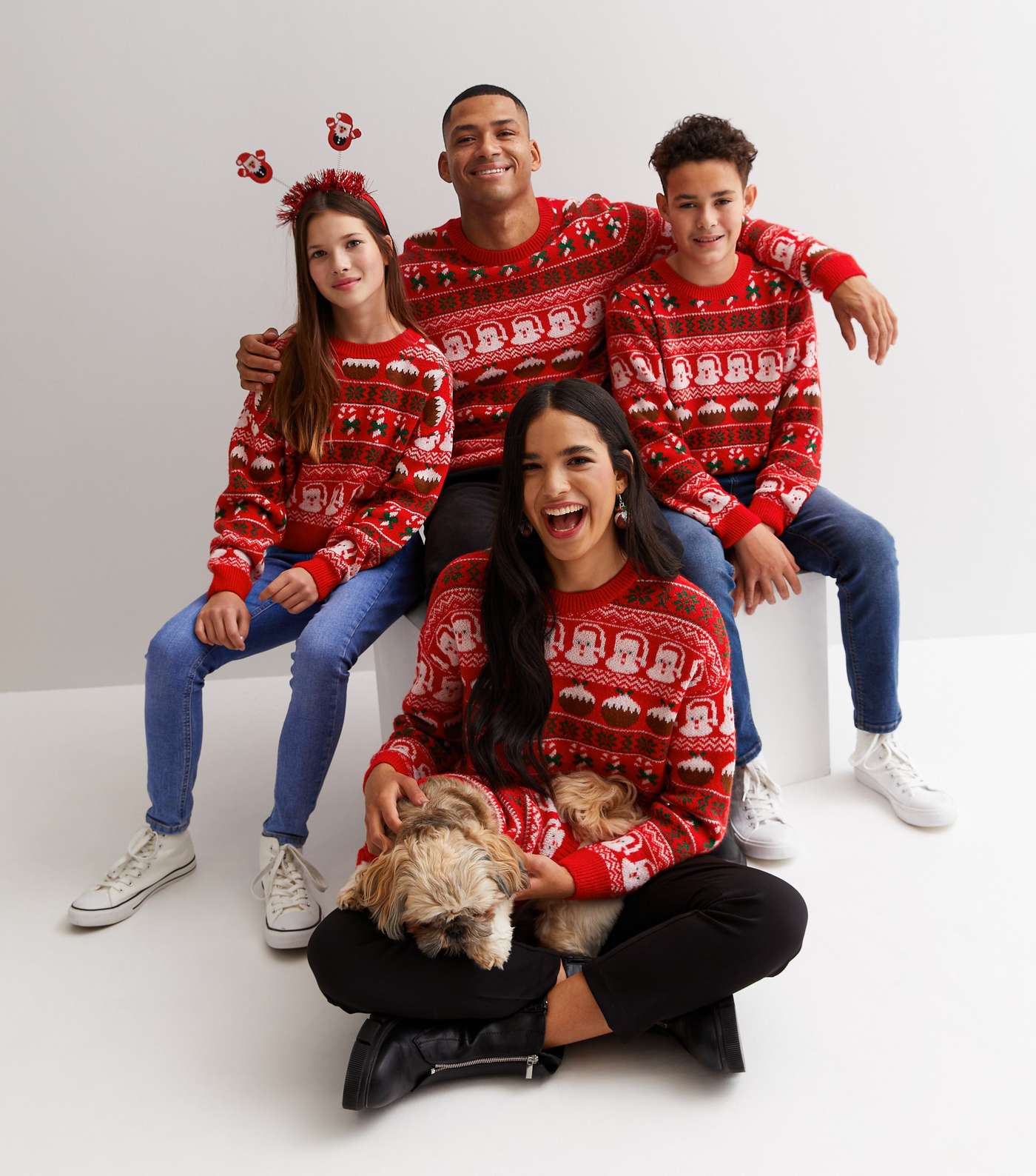 Red Novelty Pattern Knitted Family Jumper Image 6