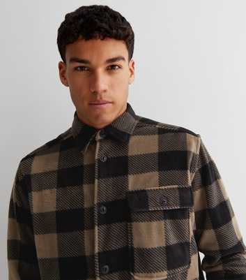 Only & Sons Stone Check Fleece Pocket Front Relaxed Fit Overshirt