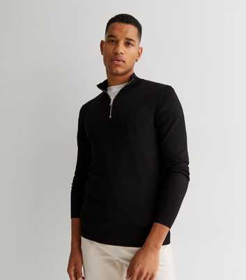 Only & Sons Black Zip Neck Jumper