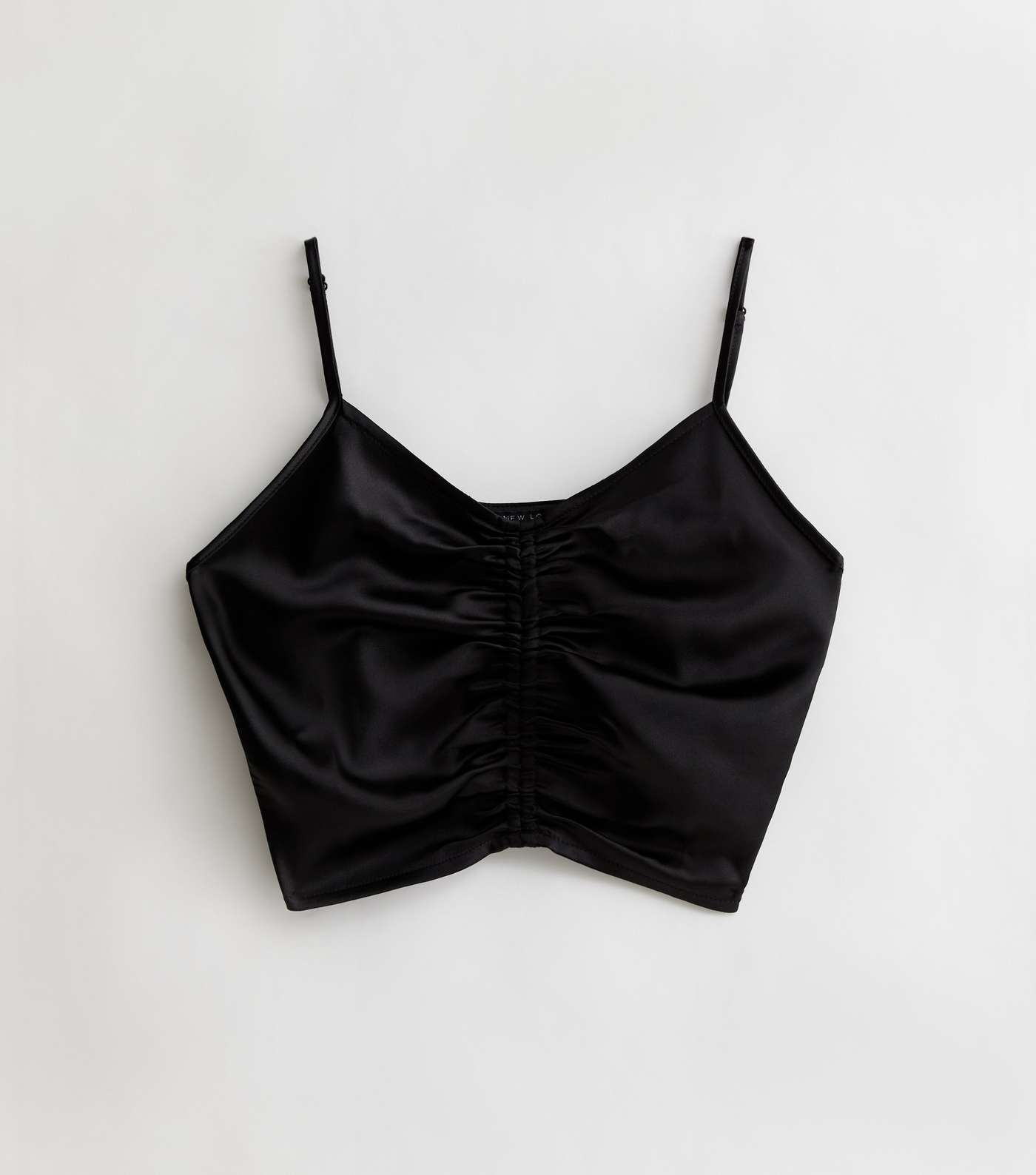 Girls Black Satin Strappy Ruched Top Image 5