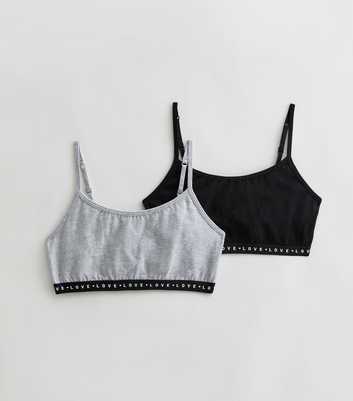 Girls Grey and Black Love Tape Logo Crop Top Bras