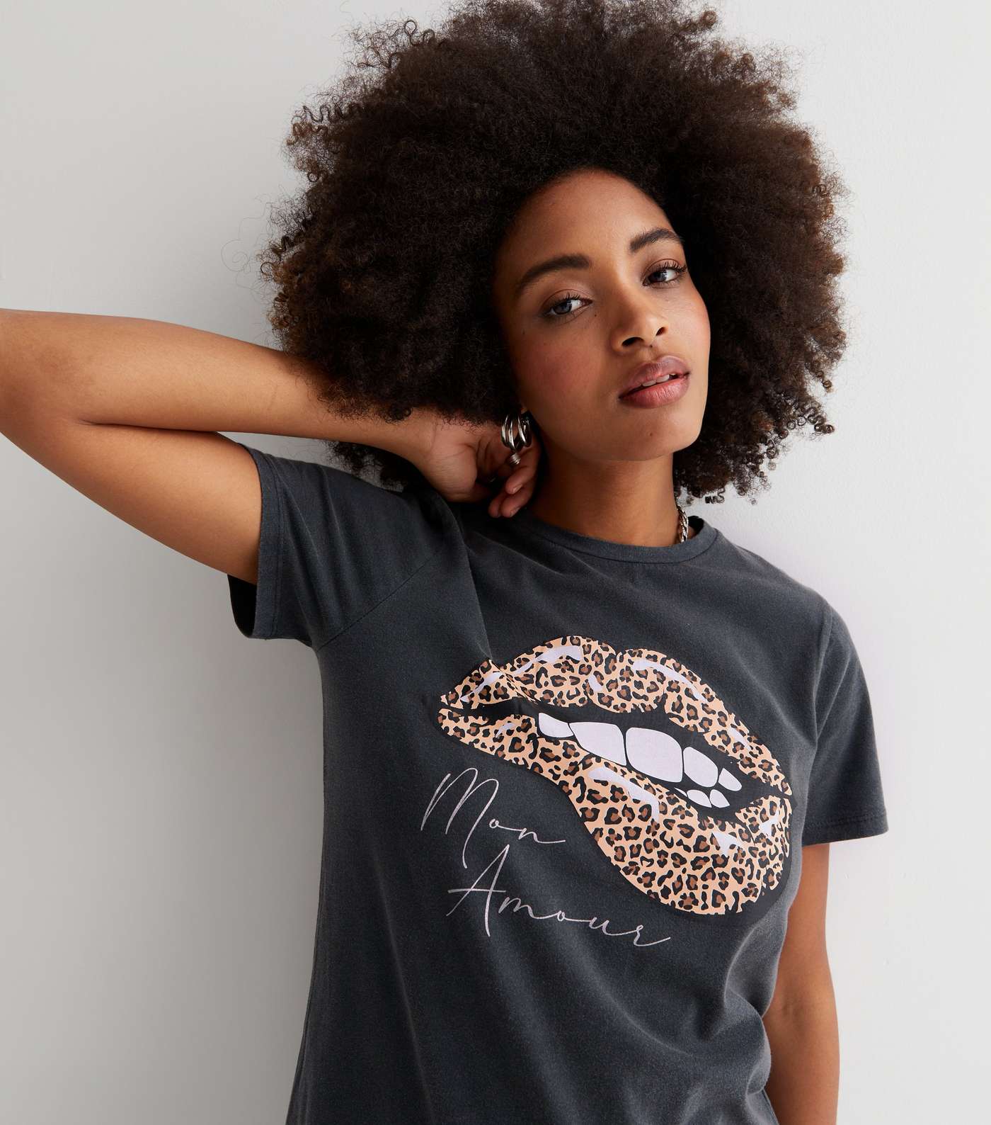 Dark Grey Leopard Print Lips Mon Amour Logo T-Shirt Image 3