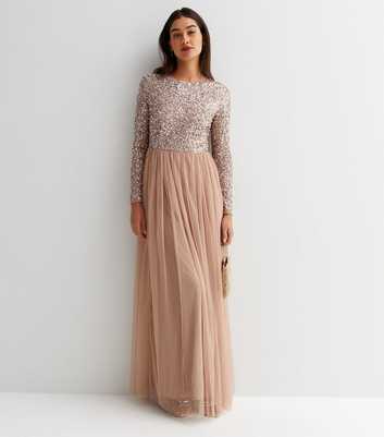 Maya Pink Sequin Embellished Long Sleeve Maxi Dress
