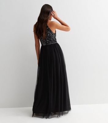 Maya Black Sequin Halter Maxi Dress