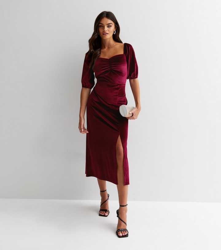 Women Velvet Dresses, Midi Velvet Dress, Puff Sleeve Dress