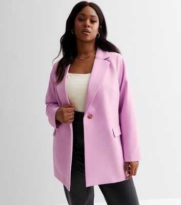 Curves Pink Revere Collar Relaxed Fit Blazer