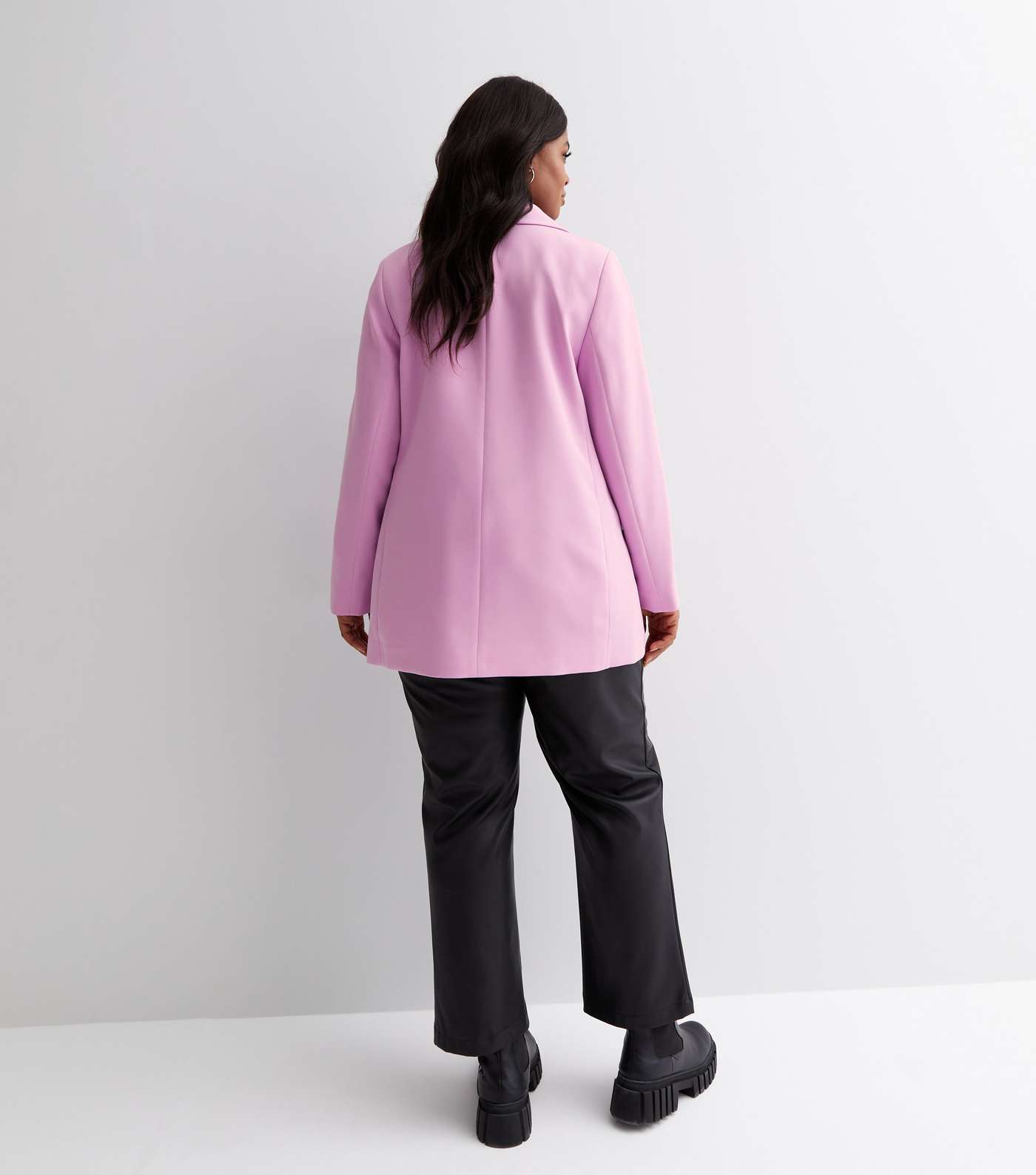 Curves Pink Revere Collar Relaxed Fit Blazer Image 4