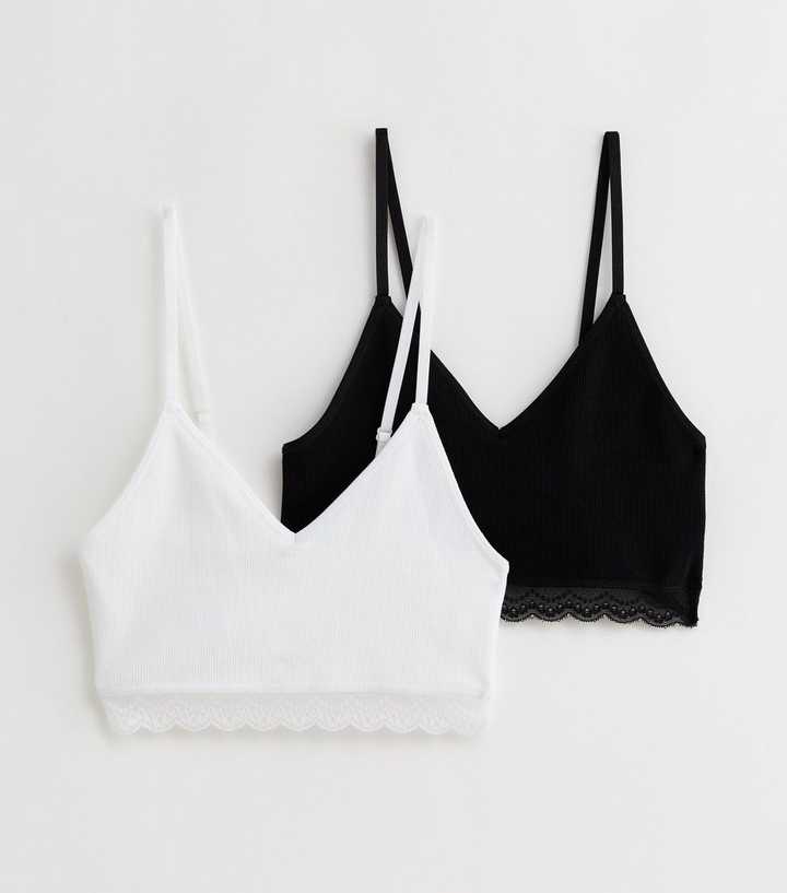 GIRLS BLACK & WHITE BRA TOP WITH LACE INSERT