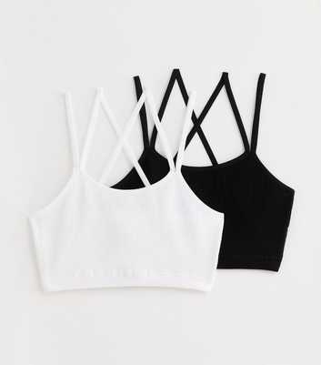 Black Girls 2 Pack Black and White Ribbed Seamless Crop Tops