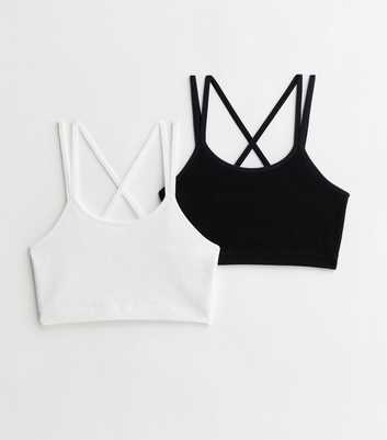 Girls 2 Pack Black and White Ribbed Seamless Crop Tops