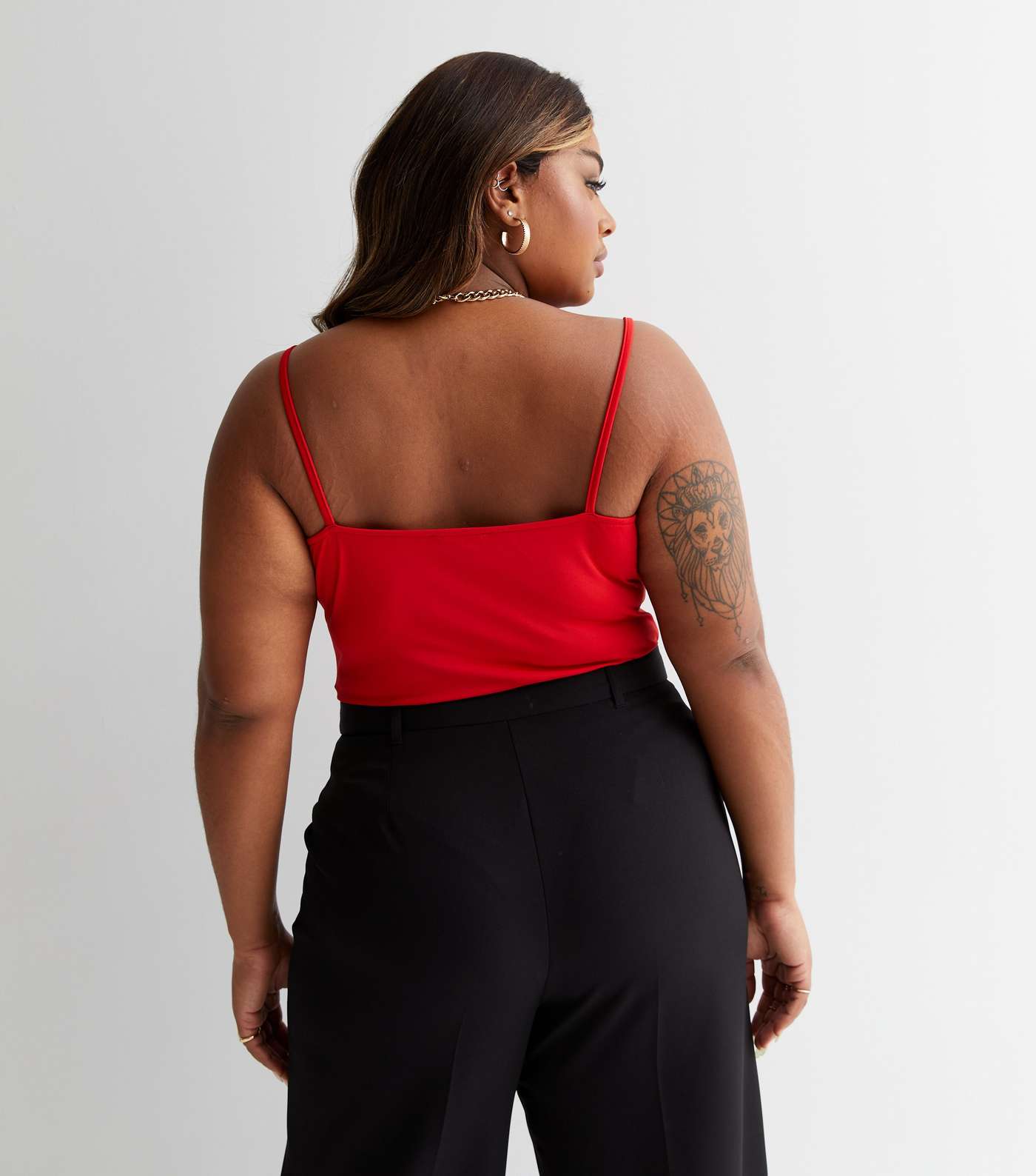 Curves Red Slinky Strappy Cowl Neck Bodysuit Image 4