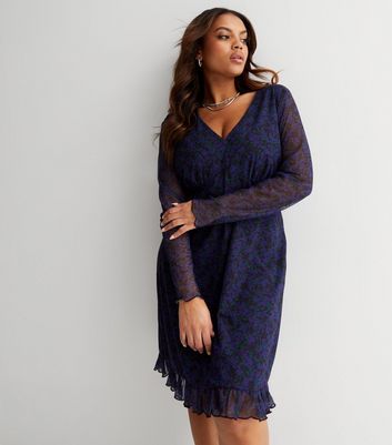 V Neck Long Sleeve Frill Hem Midi Dress 