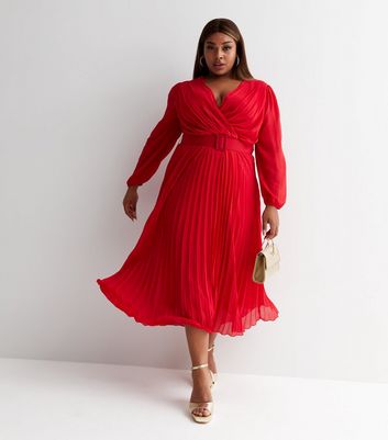 Red v store neck wrap dress