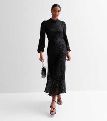 Gini London Black Sequin Long Sleeve Midi Dress