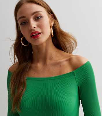 Green Ribbed Jersey Bardot Thong Bodysuit