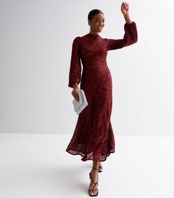 Gini London Burgundy Sequin Long Sleeve 