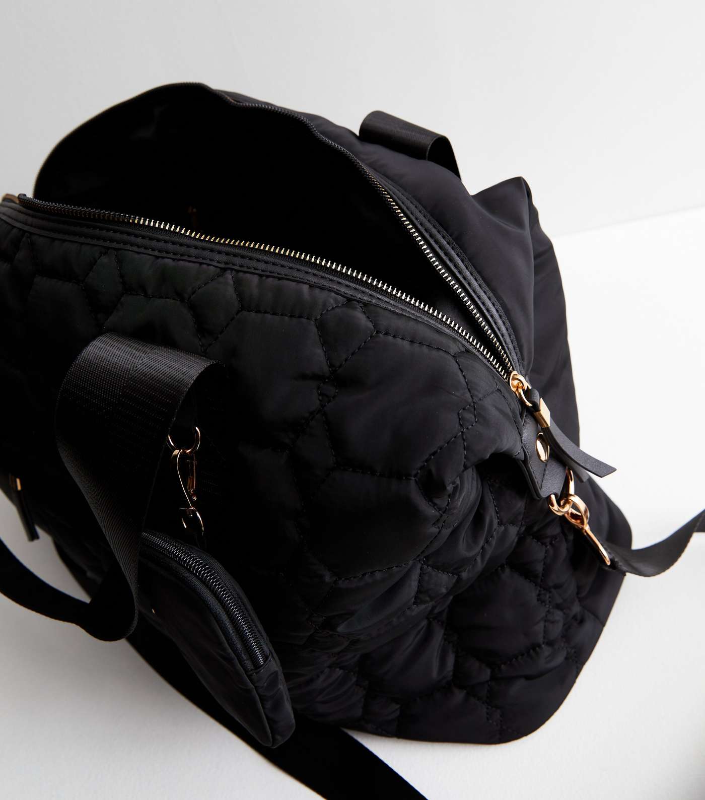 Black Hexagon Shape Nylon Weekender Bag Image 4