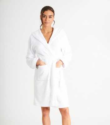 Loungeable White Fleece Hooded Dressing Gown