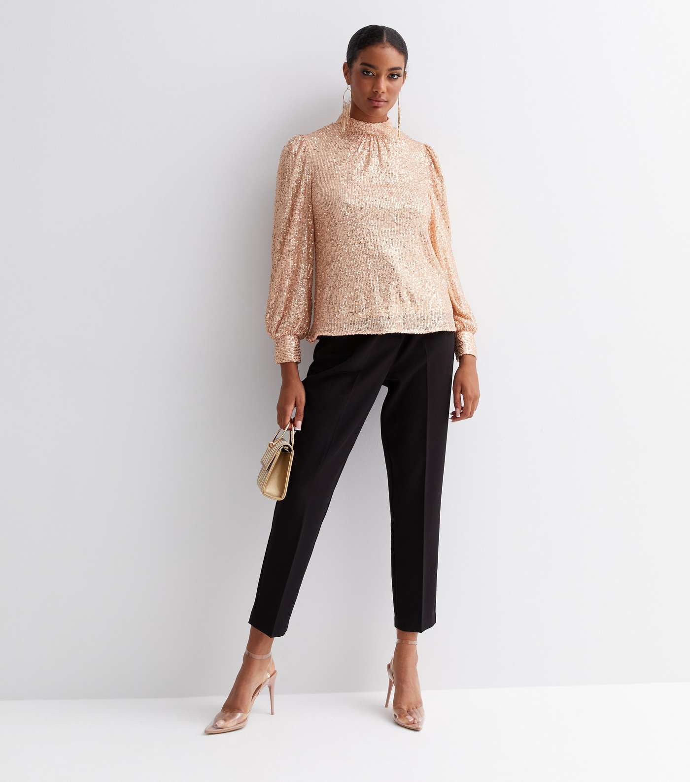 Gini London Pale Pink Sequin Long Sleeve Top Image 2
