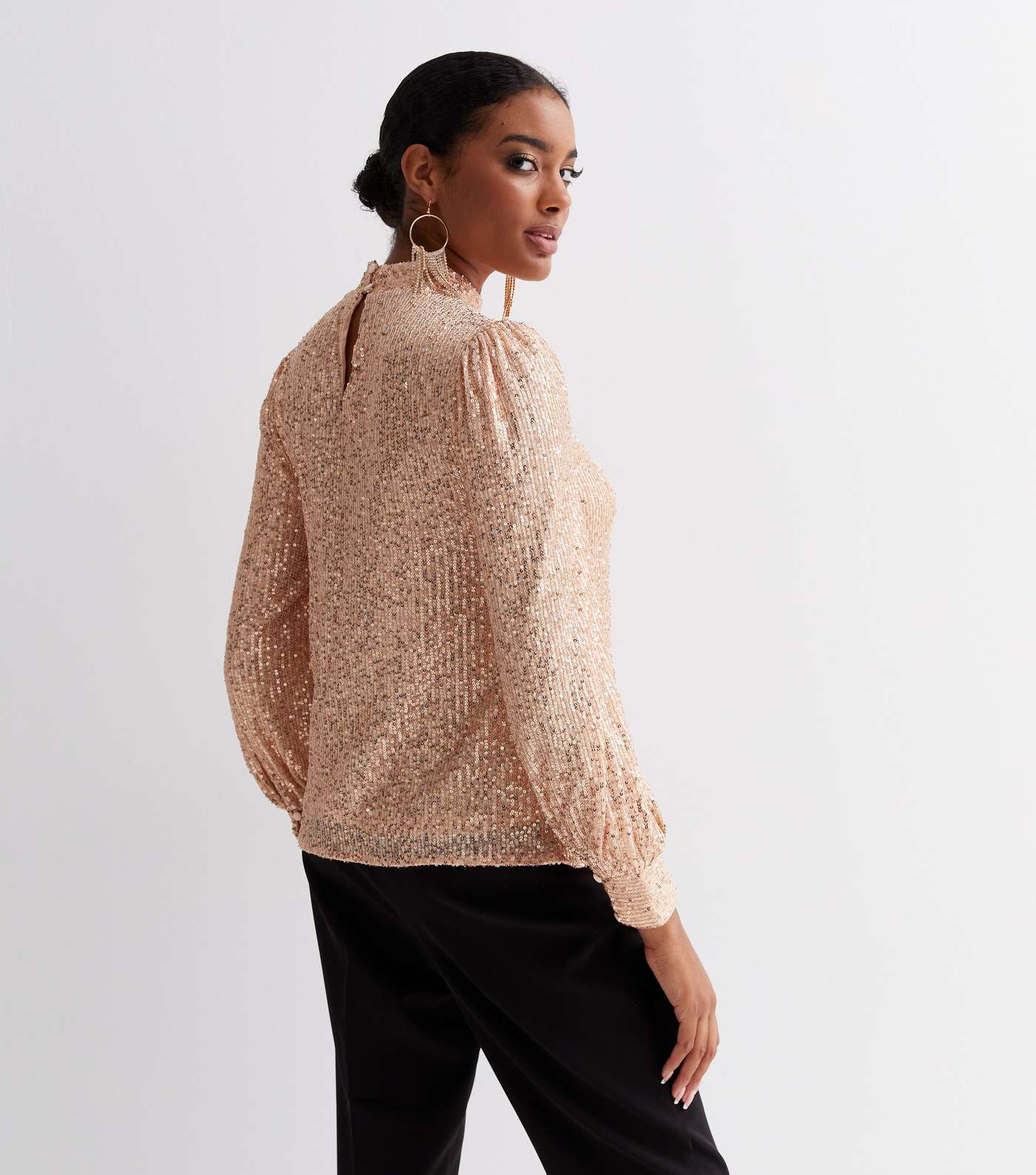 Gini London Pale Pink Sequin Long Sleeve Top Image 4