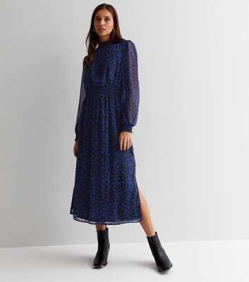 Gini London Blue Leopard Print Chiffon Midi Dress