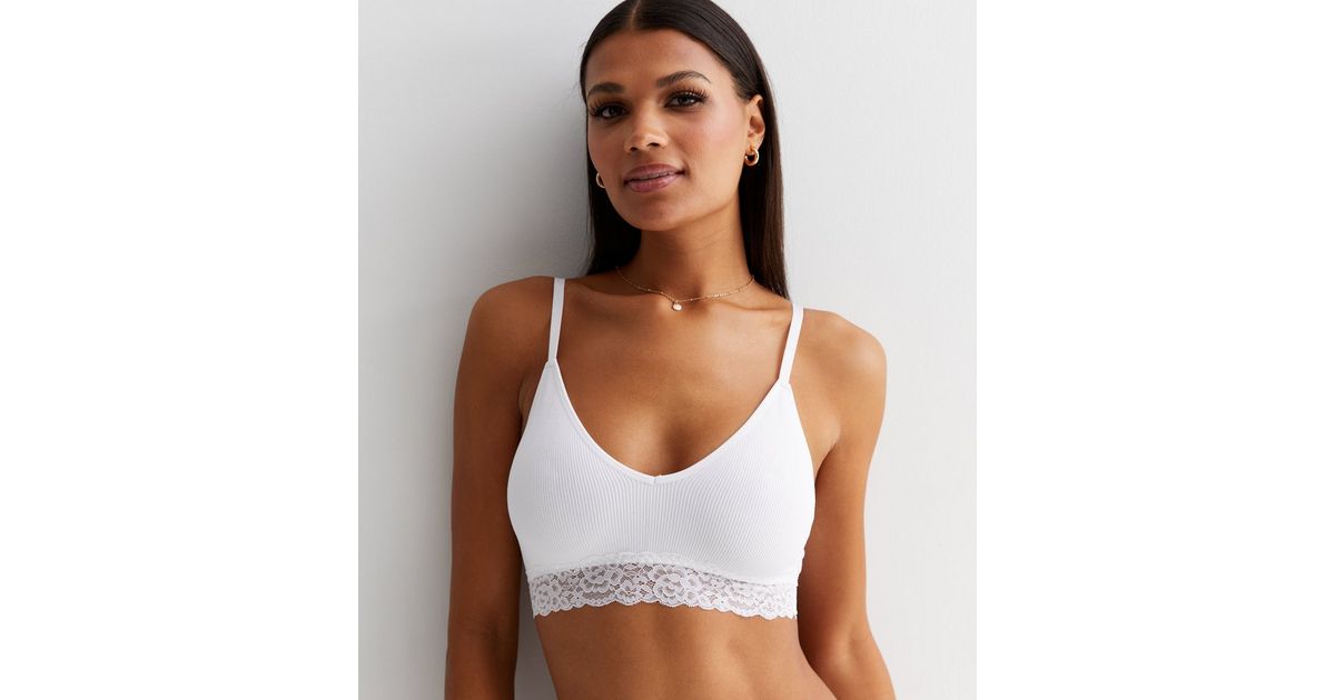 White Seamless Lace Trim Bralette | New Look