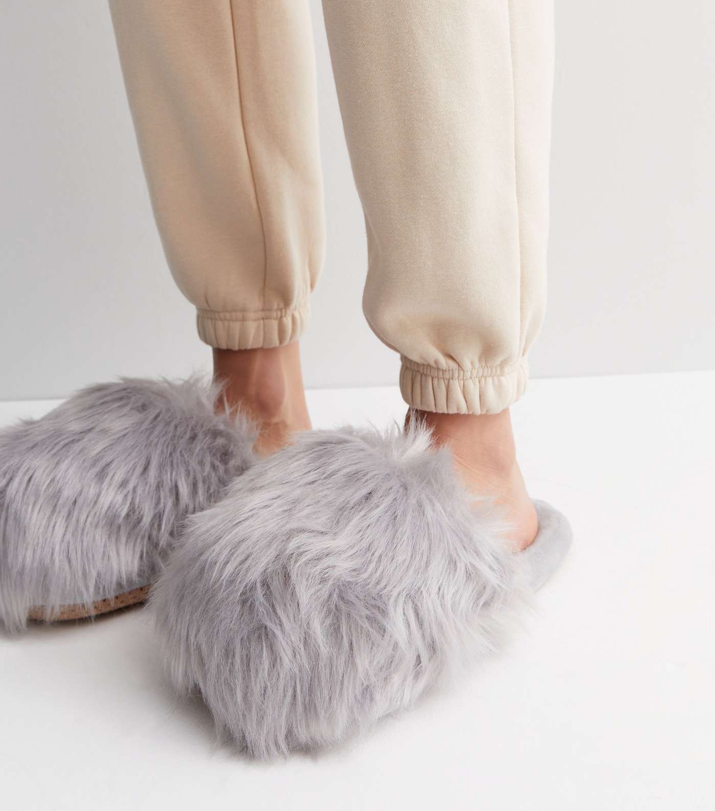 Loungeable Pale Grey Faux Fur Dome Slippers Image 2