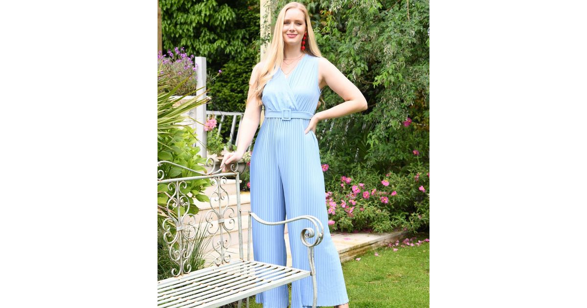 Mela Pale Blue Pleated Wide Leg Wrap Jumpsuit New Look